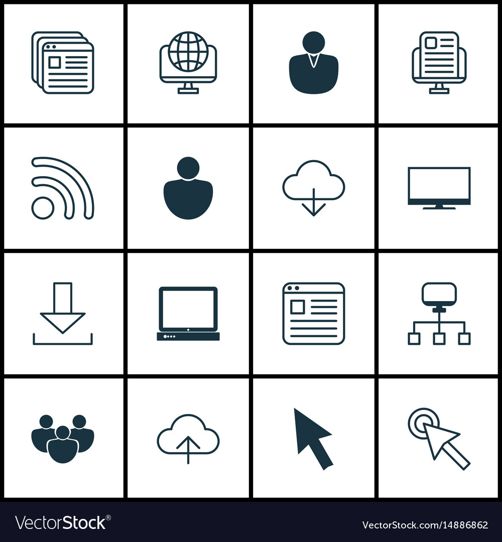 Set of 16 world wide web icons includes display