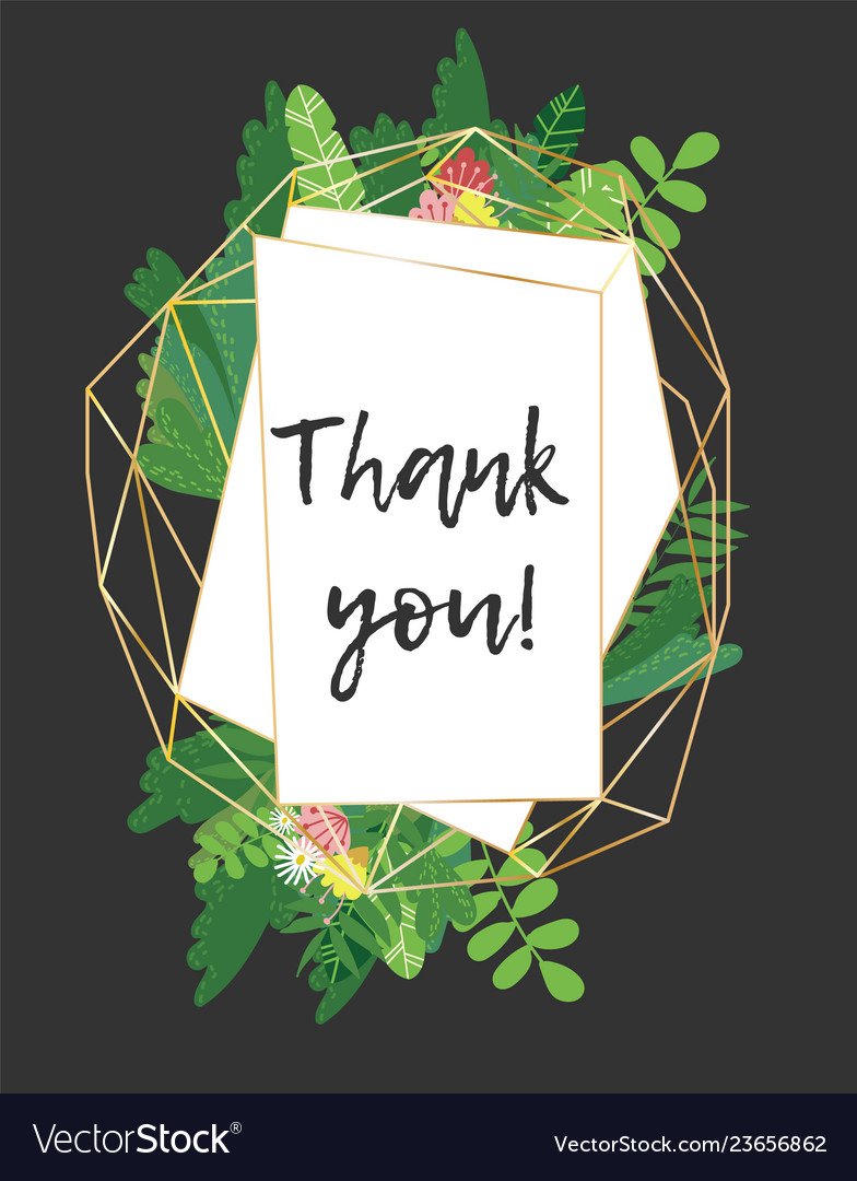 Thank you card decorated by golden frame