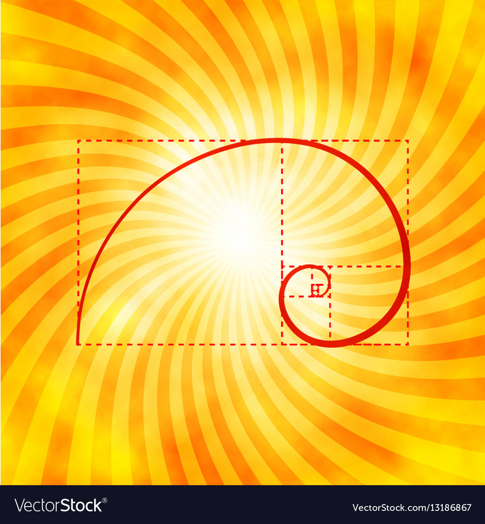 Golden ratio figure on textured sunray background