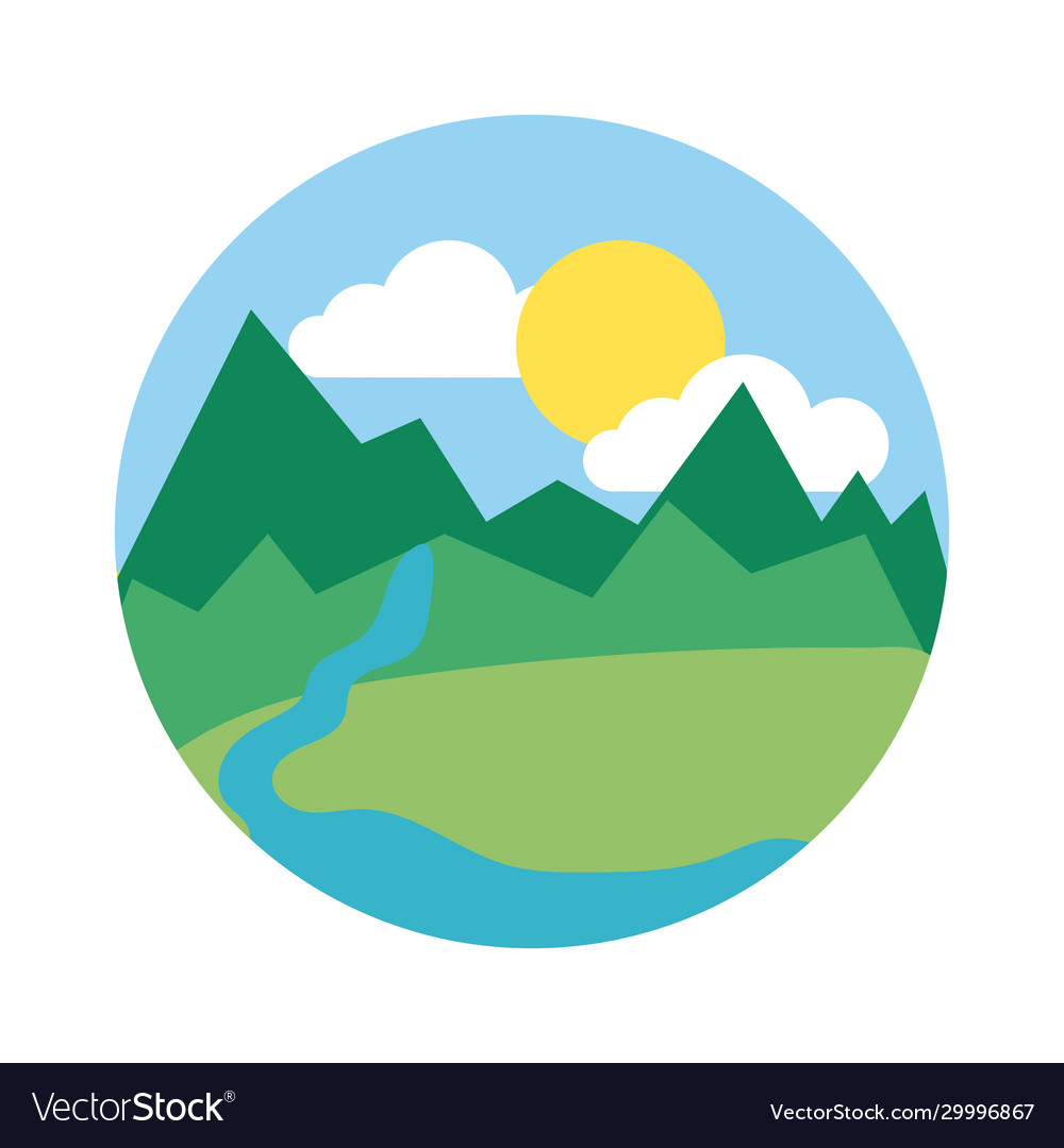 Landscape scene with mountains ans river flat Vector Image