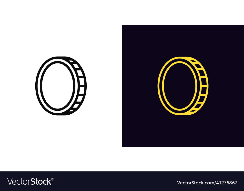 Outline coin icon with editable stroke linear