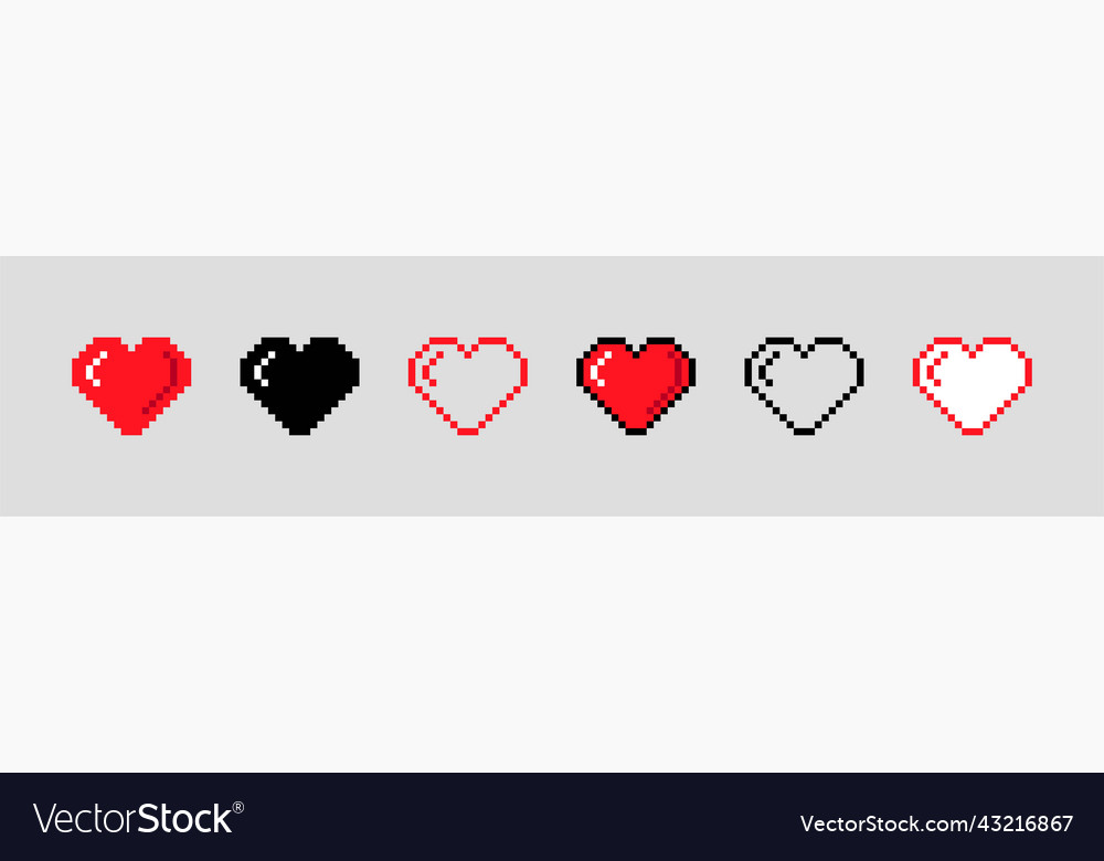 Pixel Heart Icon Set - Retro Game Style
