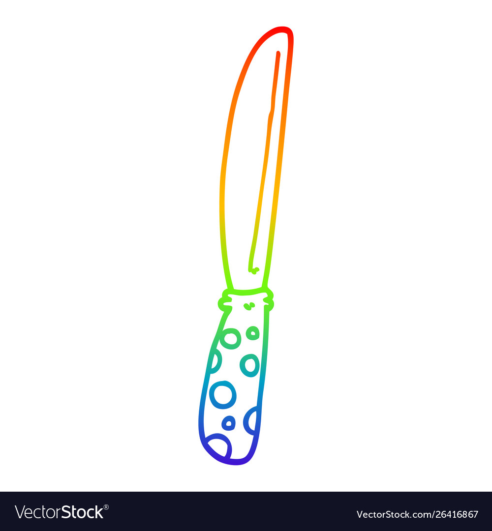 Rainbow gradient line drawing cartoon knife