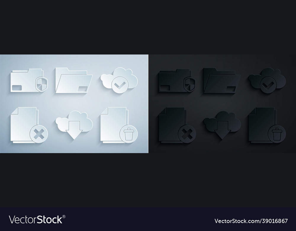 Set cloud download with check mark delete file vector image Set cloud download with check mark delete file