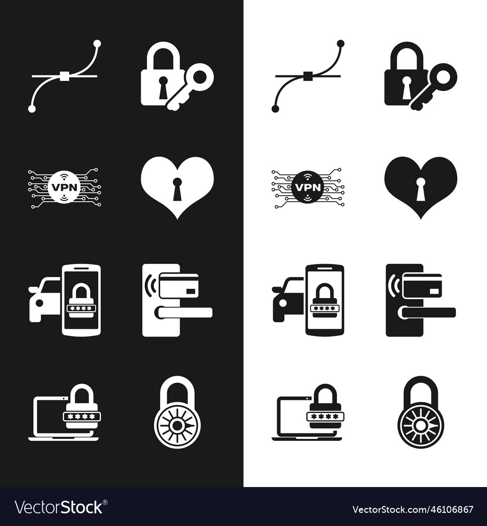 Set heart with keyhole vpn microchip circuit vector image Set heart with keyhole vpn microchip circuit