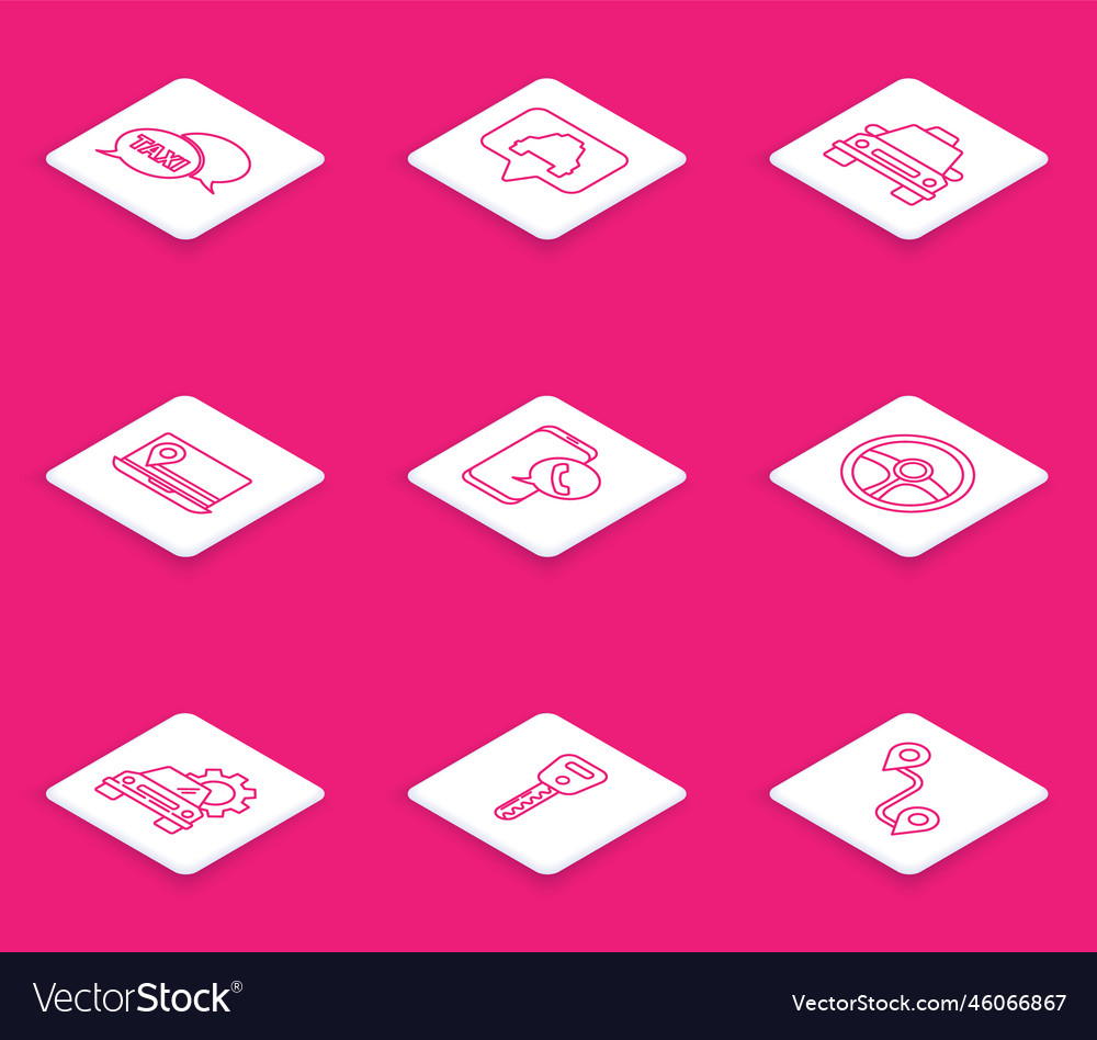 Set line taxi call telephone service map pointer vector image Set line taxi call telephone service map pointer