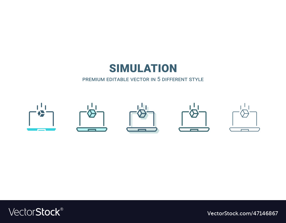 Simulation icon in 5 different style outline vector image Simulation icon in 5 different style outline