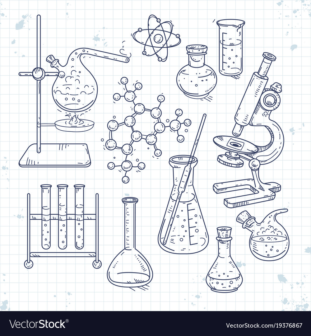 Sketch set various devices for chemical Royalty Free Vector