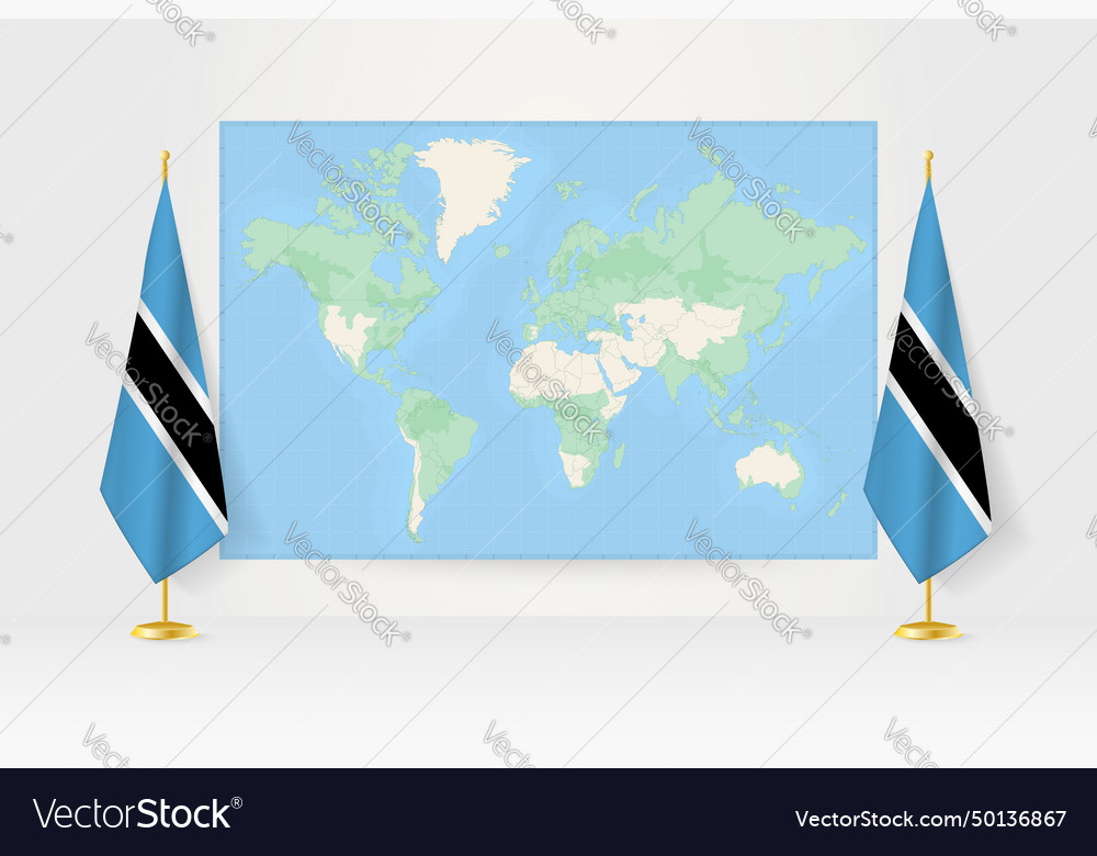 World map between two hanging flags of botswana vector image World map between two hanging flags of botswana