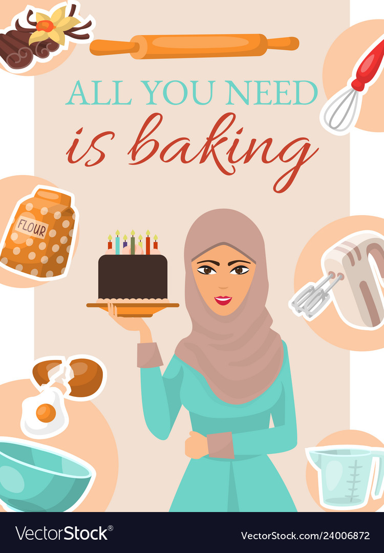 Baking concept poster banner woman holding