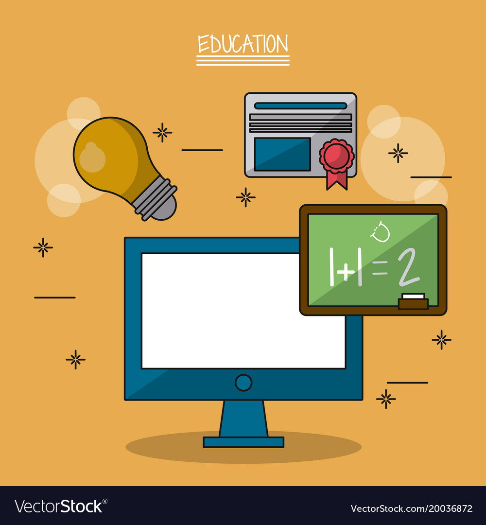 Colorful poster of education with computer