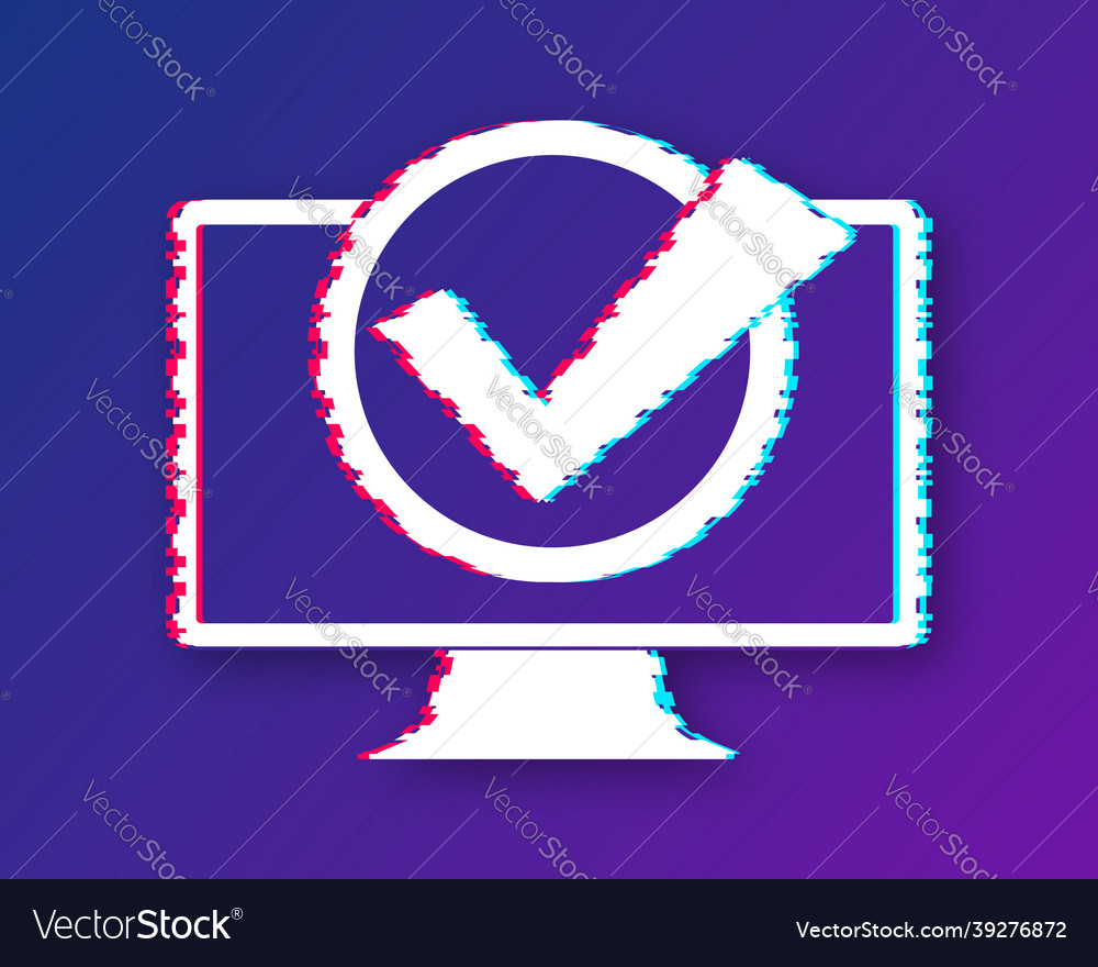 Computer mit Checkmark oder Tick-Benachrichtigung