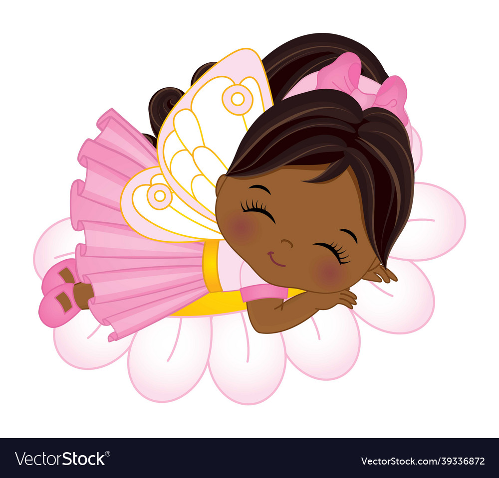 Cute african american fairy sleeping on flower vector image Cute african american fairy sleeping on flower