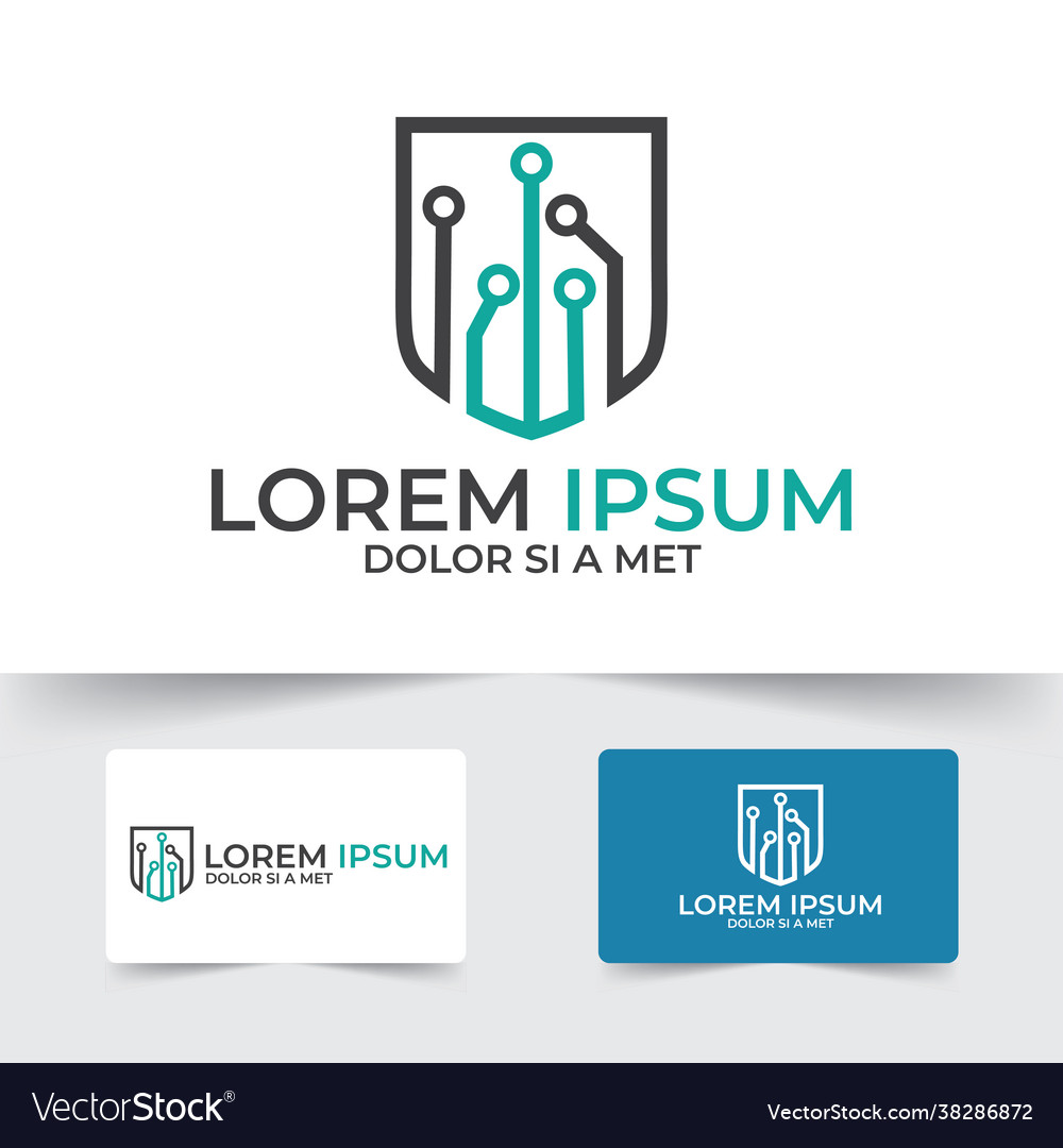 Cyber security logo with shield and circuit board