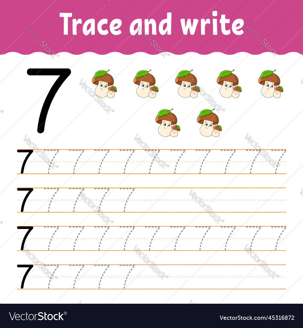 Learn numbers trace and write handwriting vector image Learn numbers trace and write handwriting