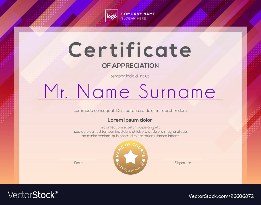 Modern Certificate Template With Red Pink Vector Image