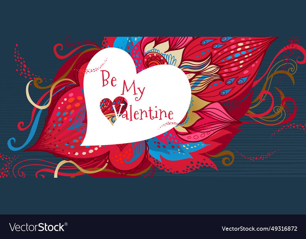 Romantic floral card be my valentine Royalty Free Vector