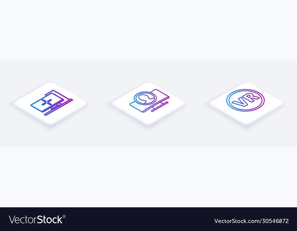 Set isometric line computer monitor create