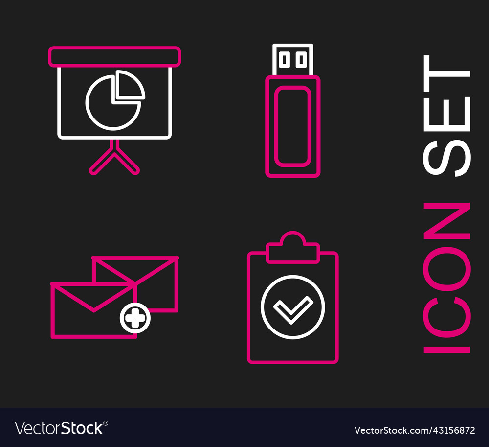 Set line completed task envelope usb flash drive vector image Set line completed task envelope usb flash drive