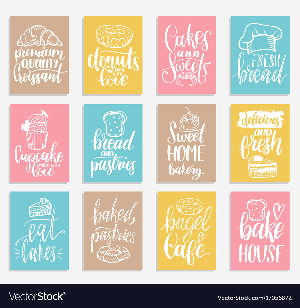 Set of bakery hand lettering tags Royalty Free Vector Image