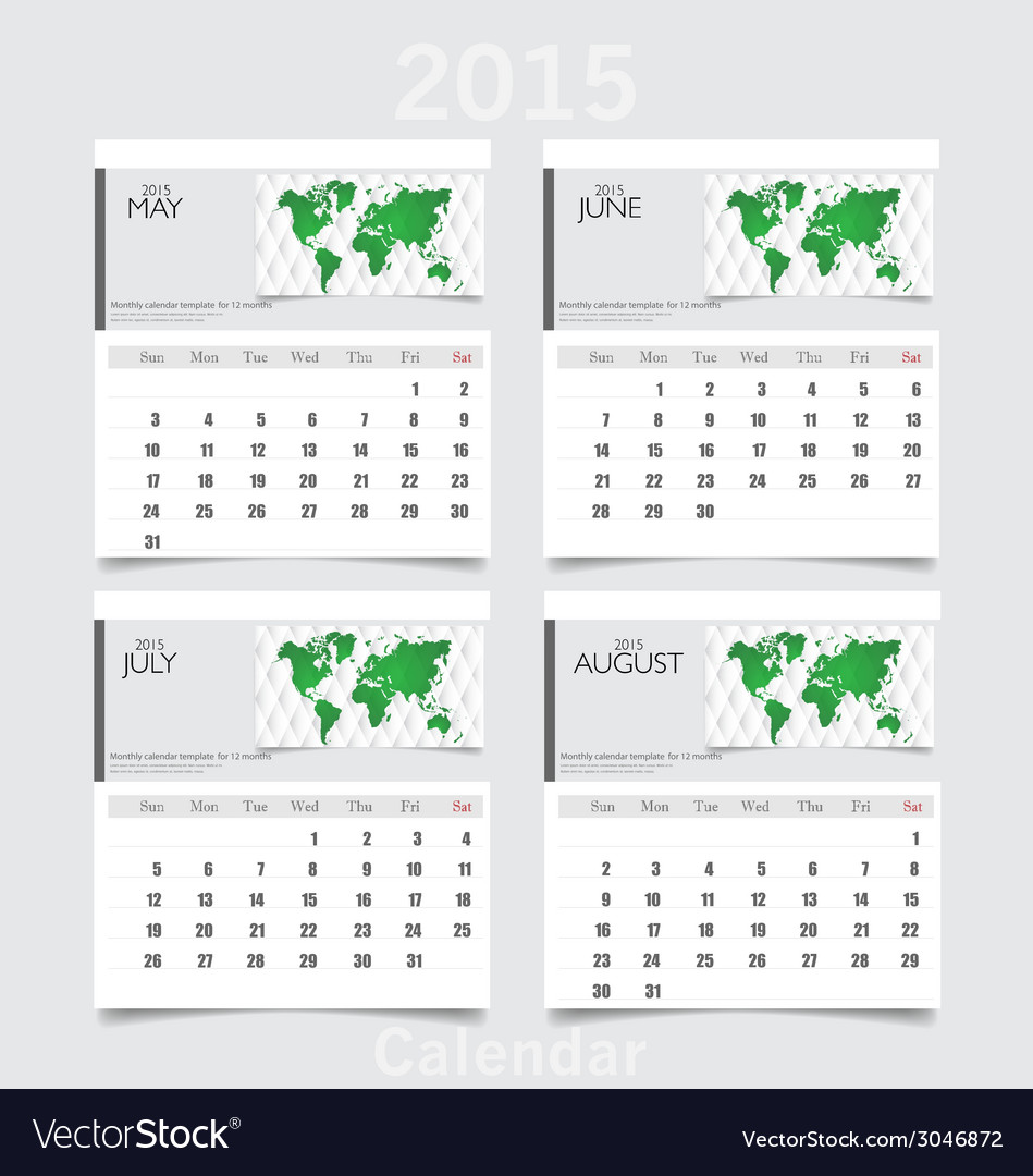 simple 2015 year calendar may june july august vector image calendar 2015 june july