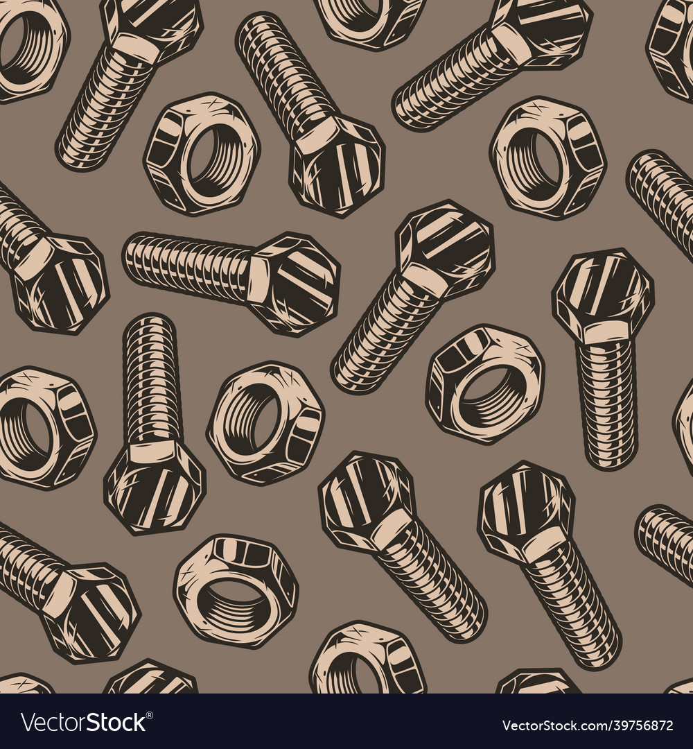 Steel bolts and female screws seamless pattern vector image Steel bolts and female screws seamless pattern