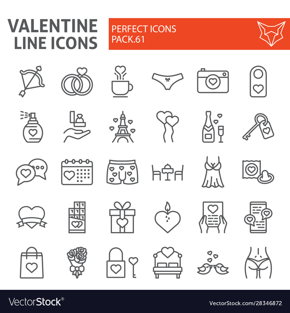 Valentine s day line icon set wedding symbols