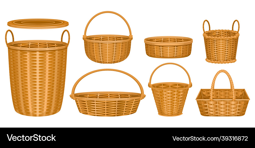 Wicker baskets icon set Royalty Free Vector Image