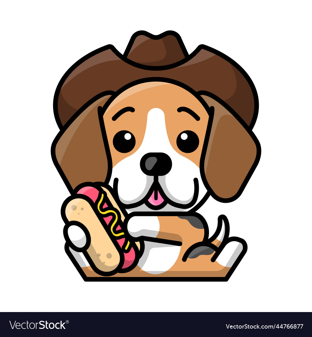 A cute beagle with a cowboy hat is holding a Vector Image