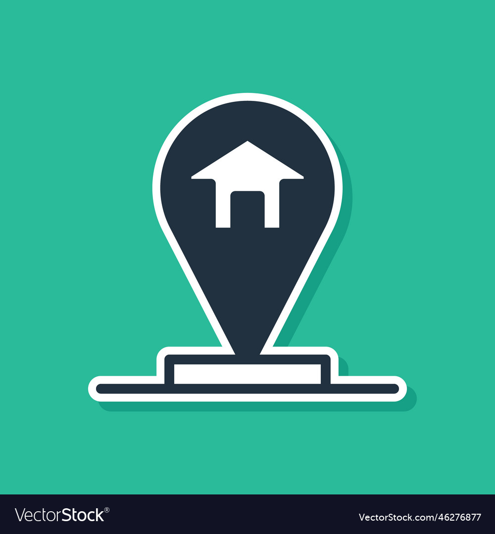 Blue map pointer with house icon isolated on green vector image Blue map pointer with house icon isolated on green