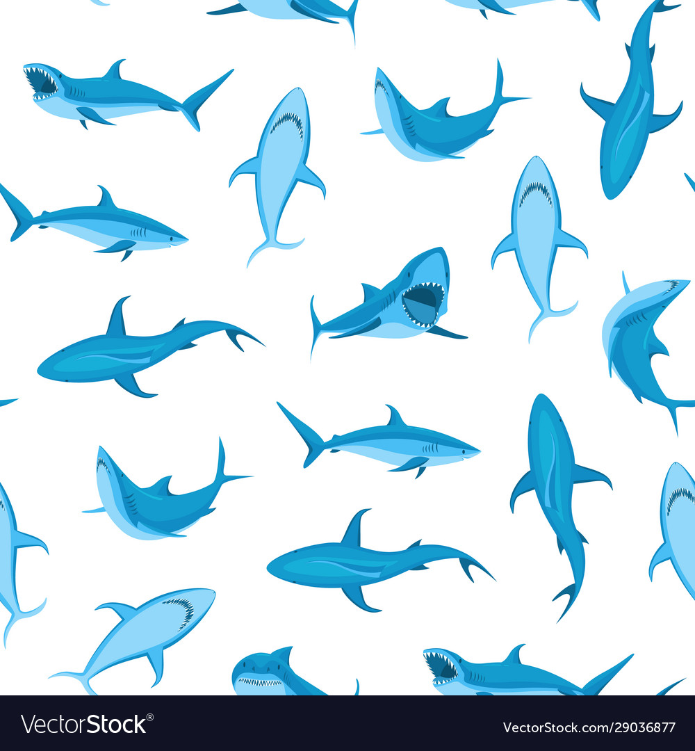 Cartoon blue characters shark seamless pattern