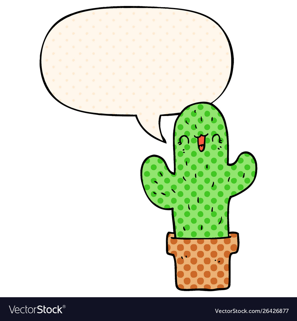 Cartoon cactus and speech bubble in comic book Vector Image