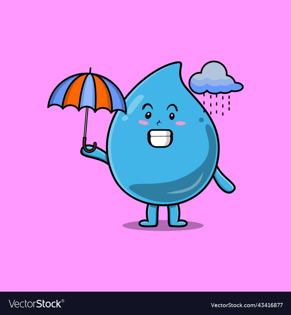 Cute cartoon water drop in the rain using umbrella