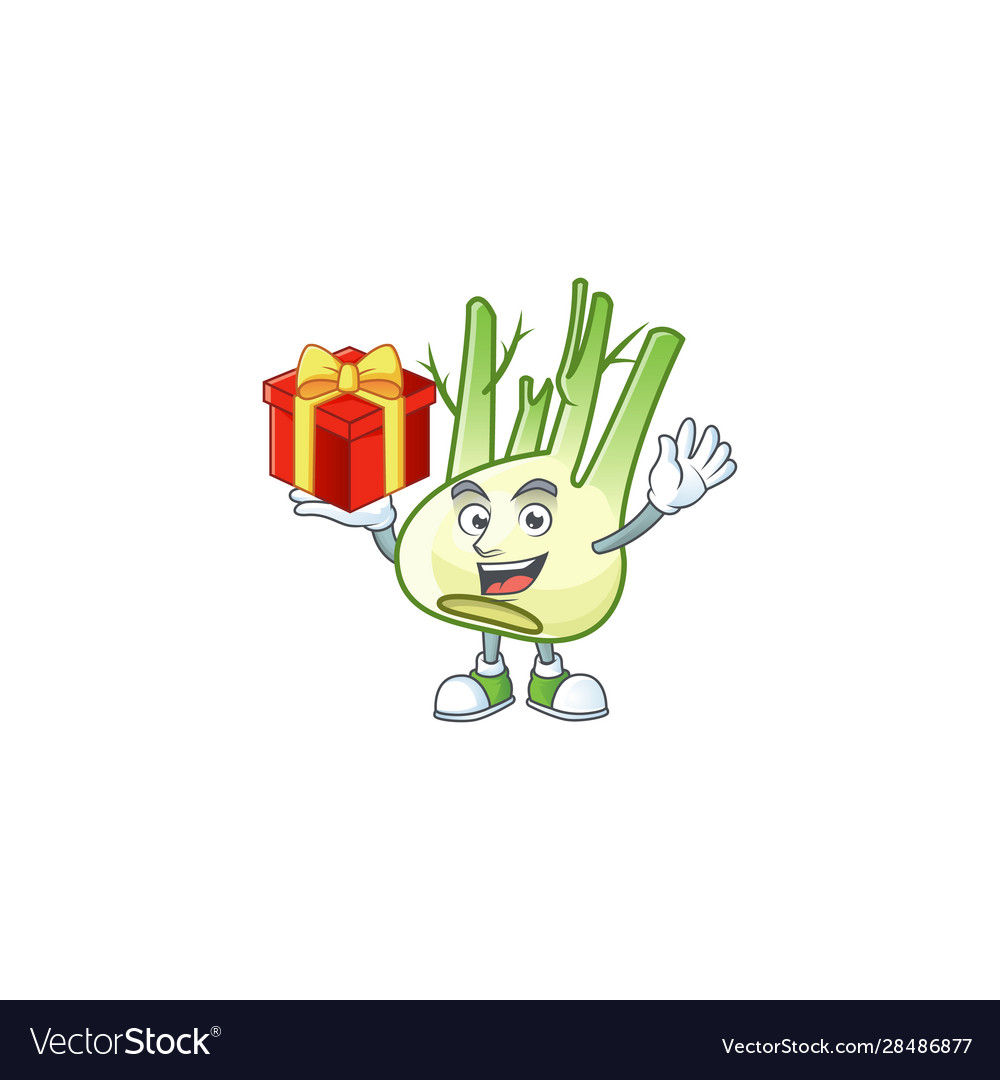 Fennel cartoon character with a box gift