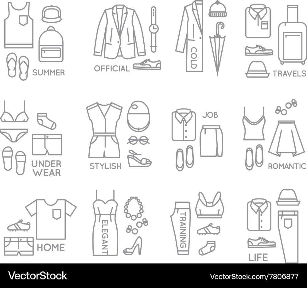 Flat clothes complect icons Royalty Free Vector Image