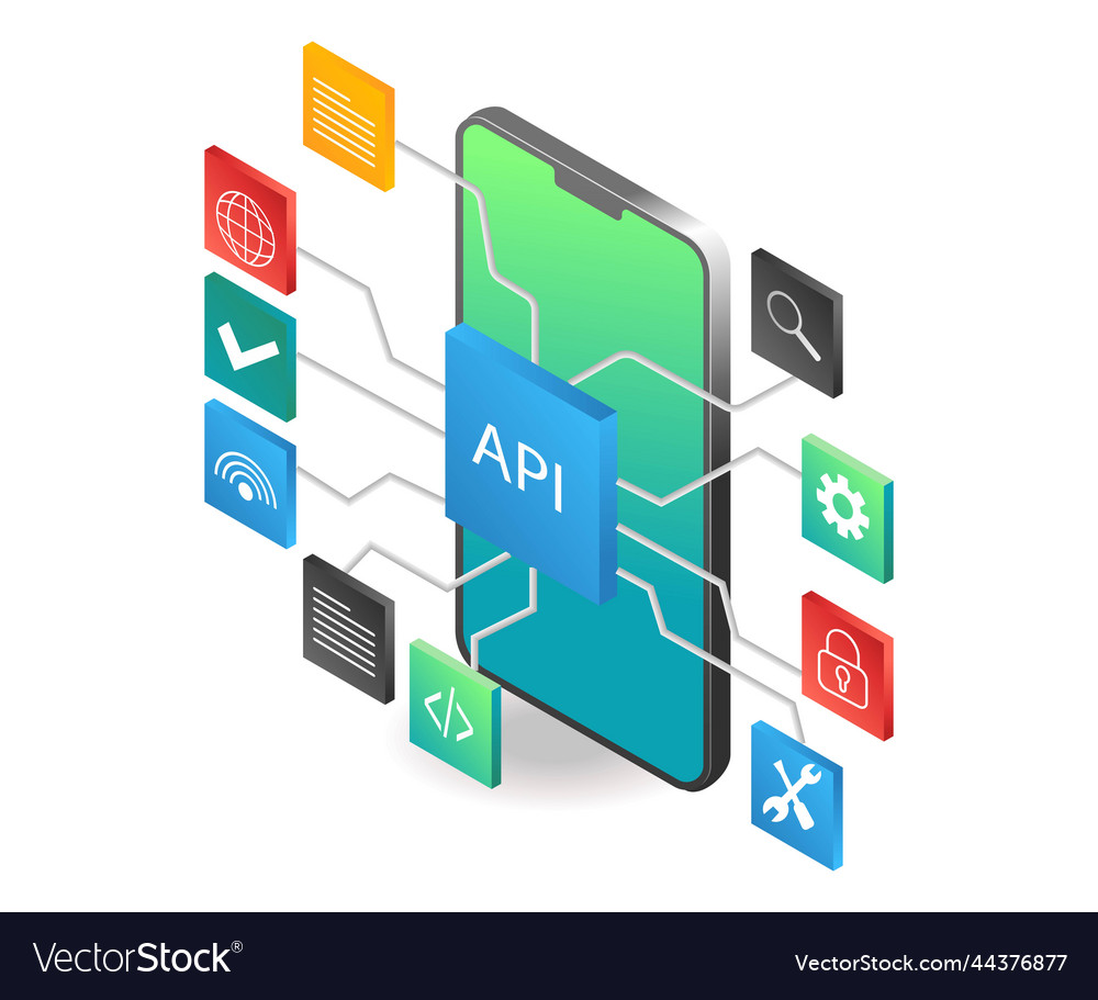 Flat isometric concept api application network vector image Flat isometric concept api application network