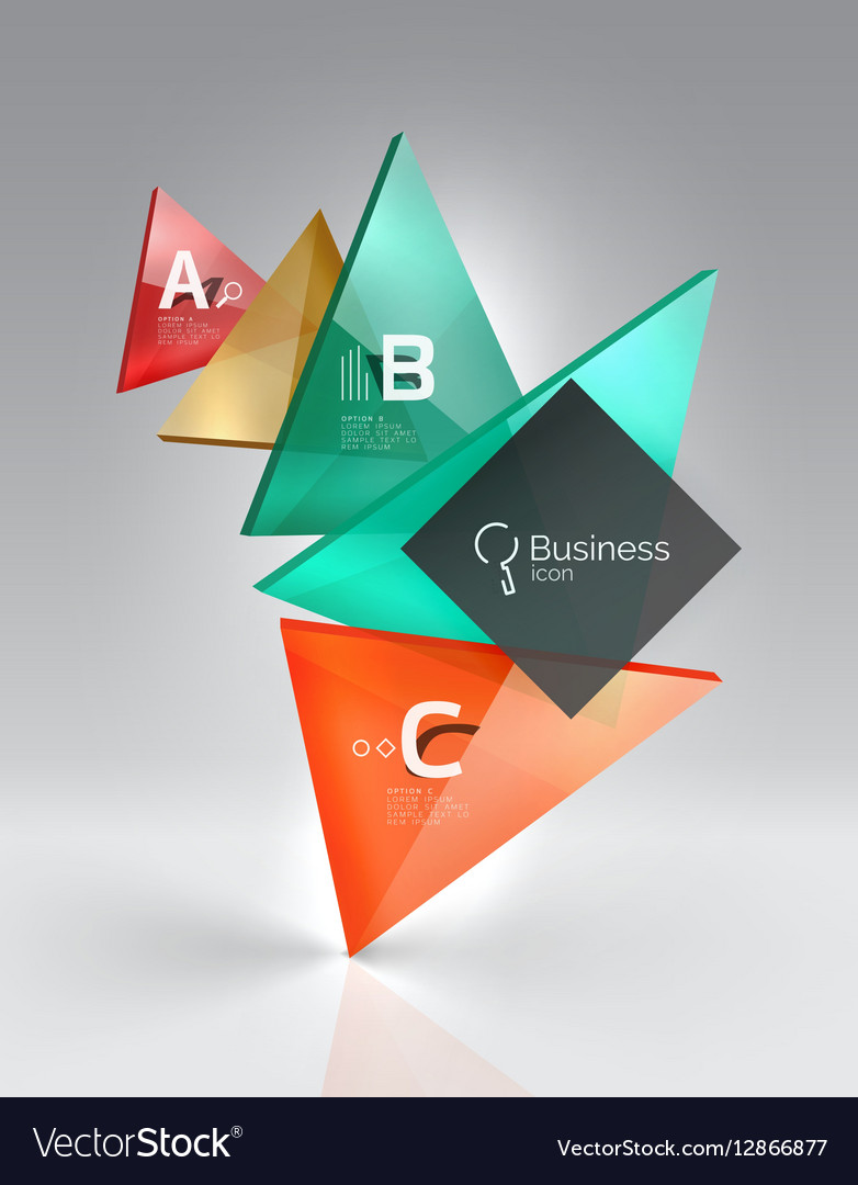 Glossy glass translucent triangles on 3d empty