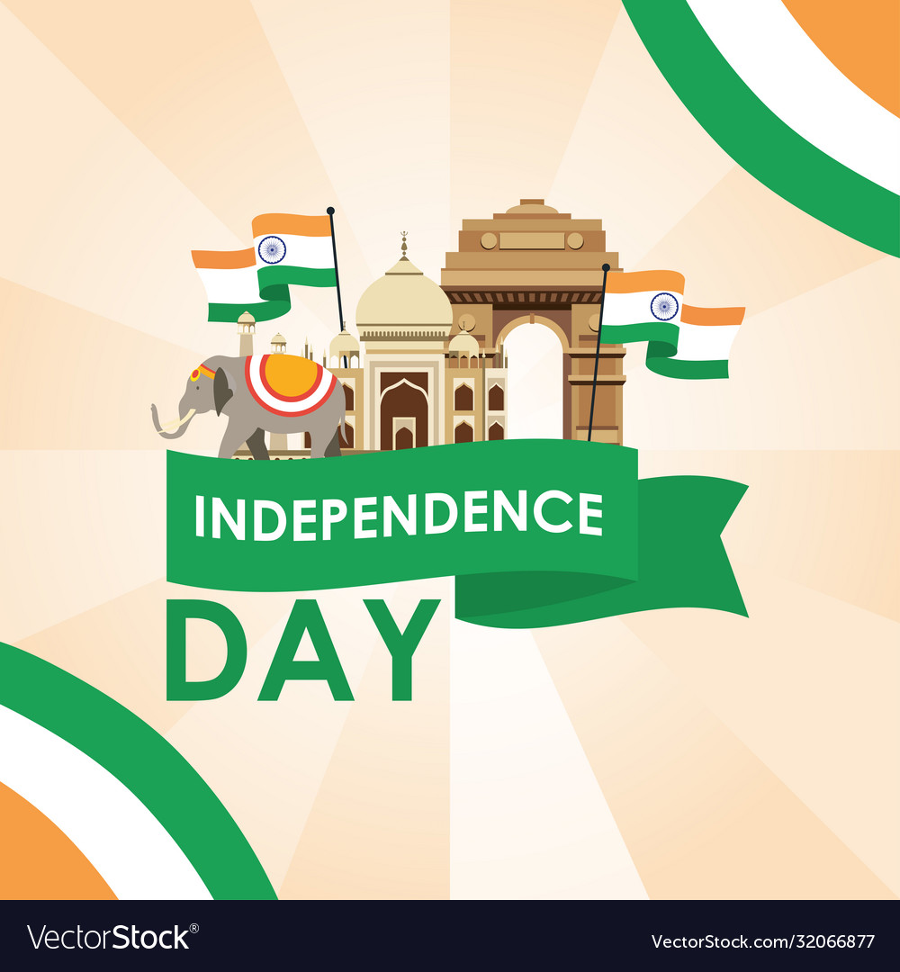 Intependence Day India With Flag And Set Icons Vector Image