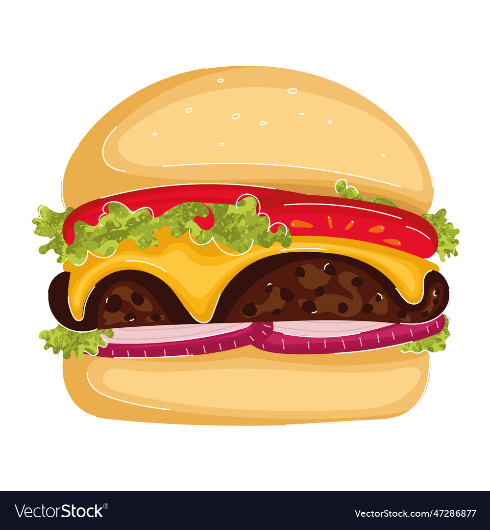 Isolated colored cheese burger sketch icon