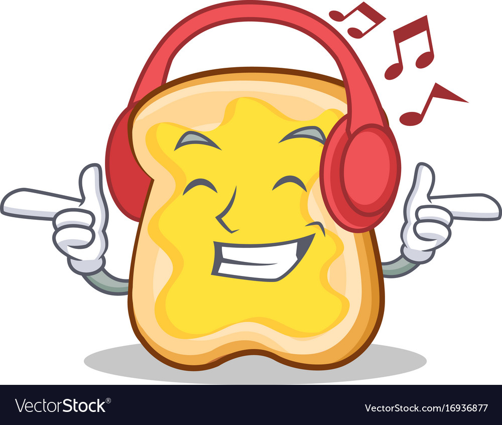 Listening music slice bread cartoon character