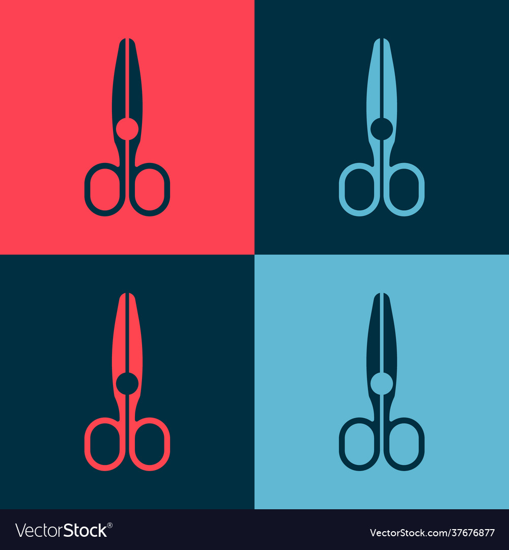 Pop art scissors icon isolated on color background