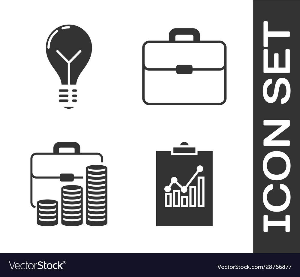 Set clipboard with graph chart light bulb vector image Set clipboard with graph chart light bulb