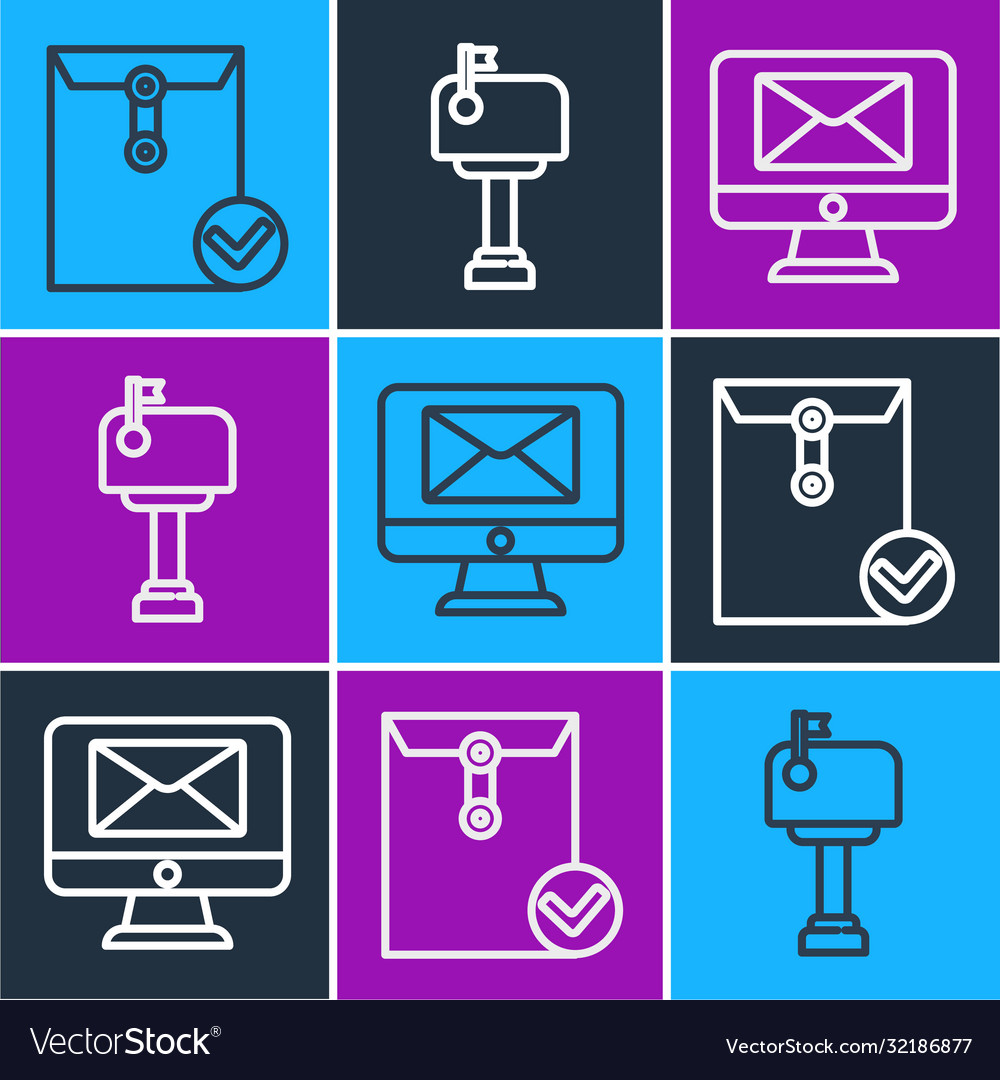 Set line envelope and check mark monitor vector image Set line envelope and check mark monitor