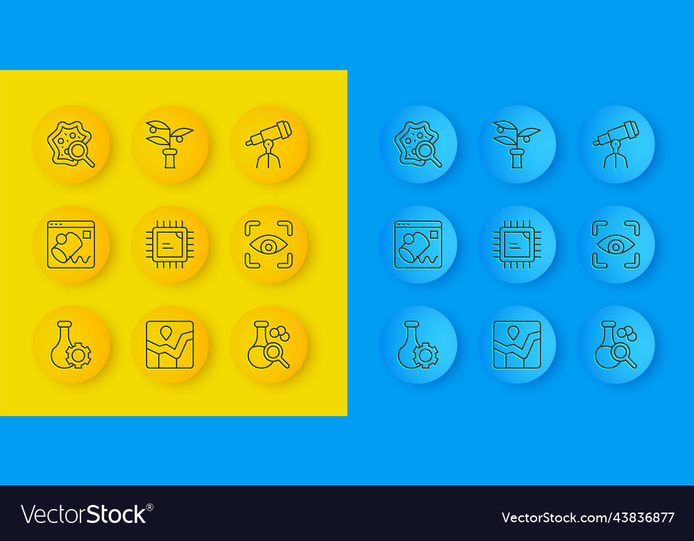 Set line test tube data visualisation processor vector image Set line test tube data visualisation processor
