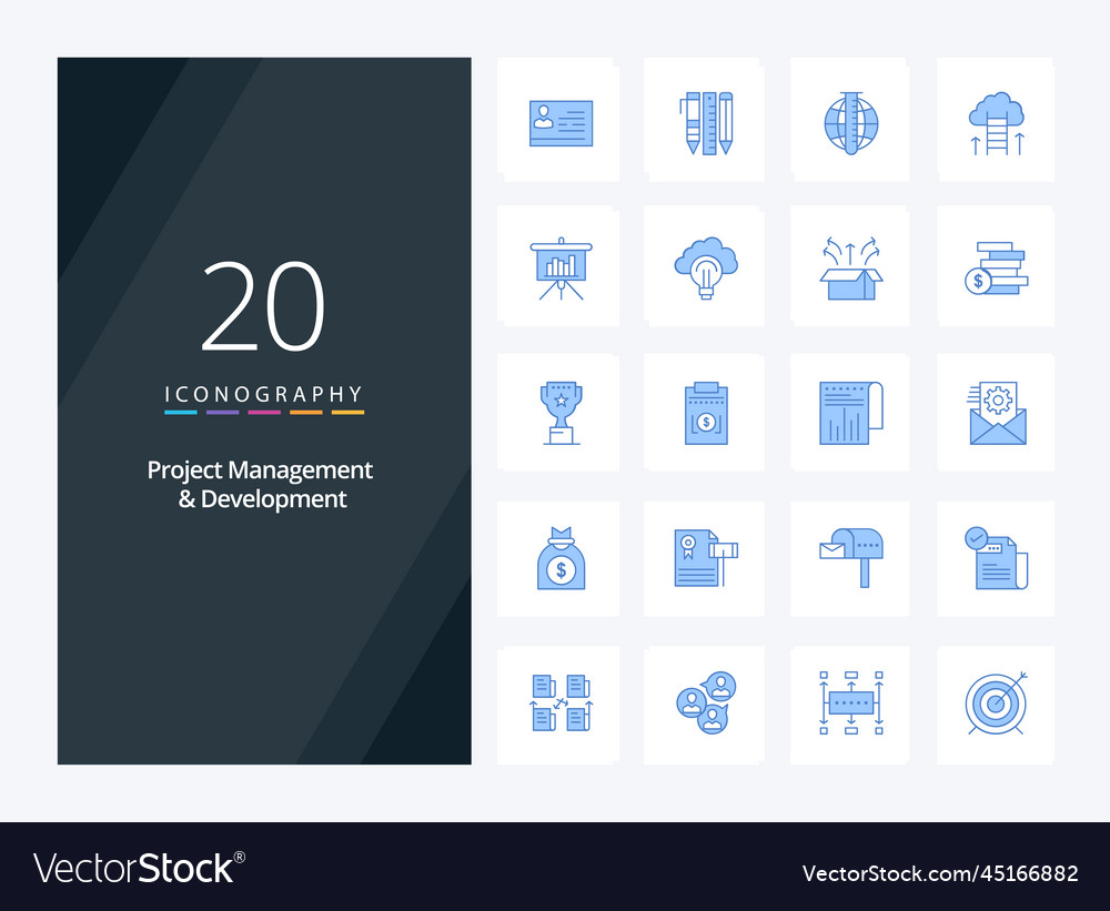20 project management and development blue color Vector Image