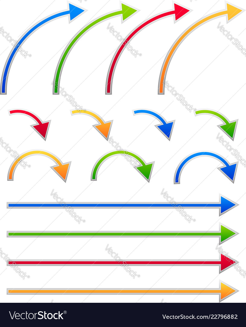 Colorful arrow sets straight and bent arrows