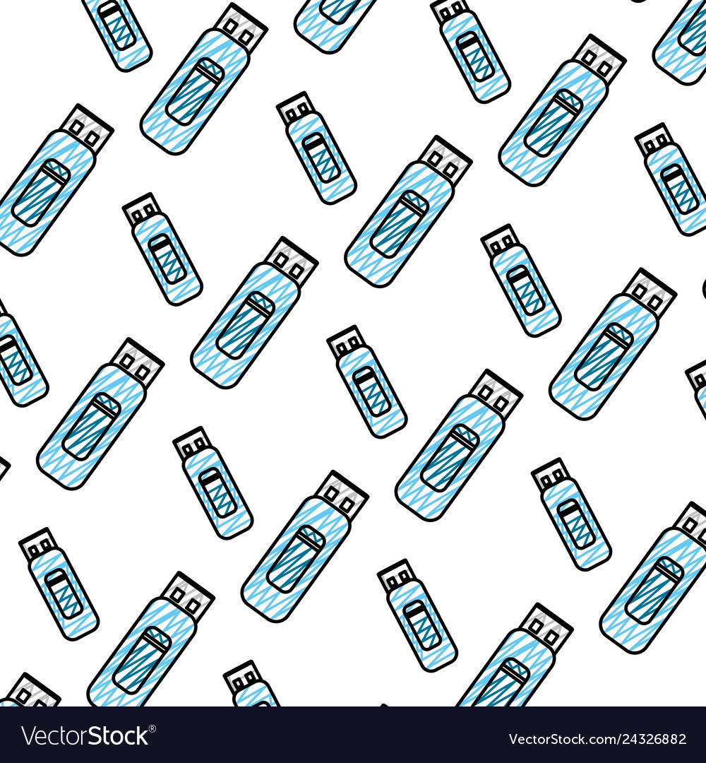 Doodle data usb memory technology background vector image Doodle data usb memory technology background