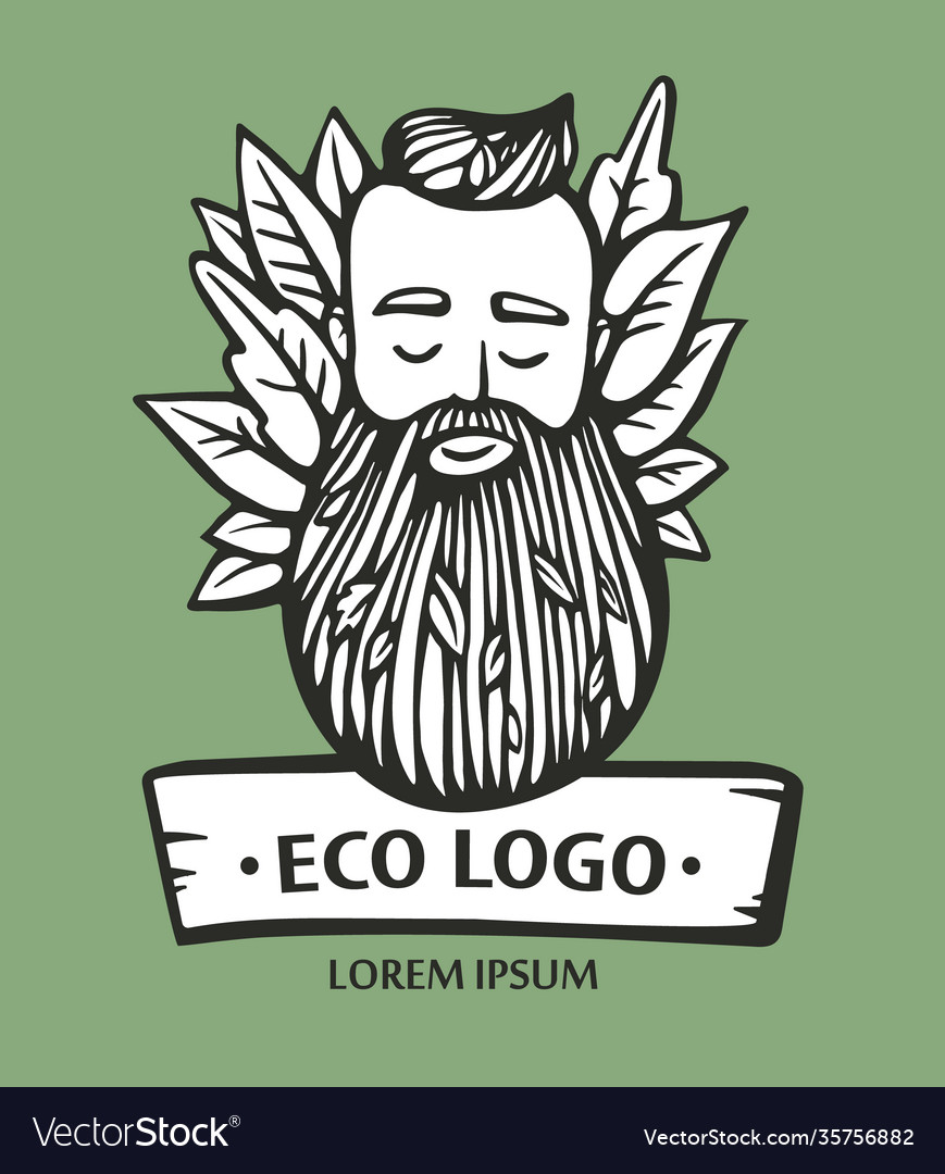 Eco nature logo hipster head with blooming beard