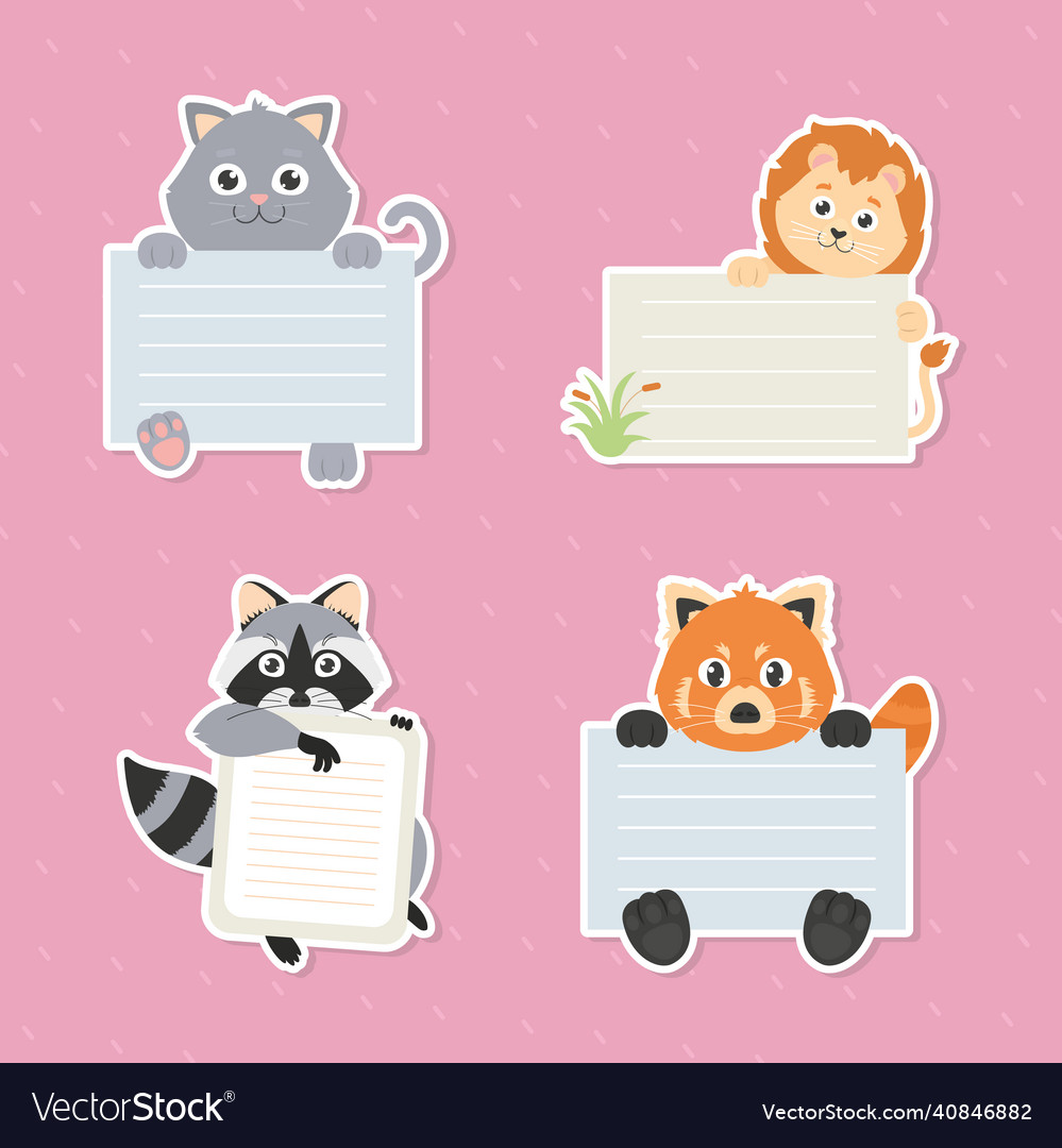 Four animals with memos Royalty Free Vector Image