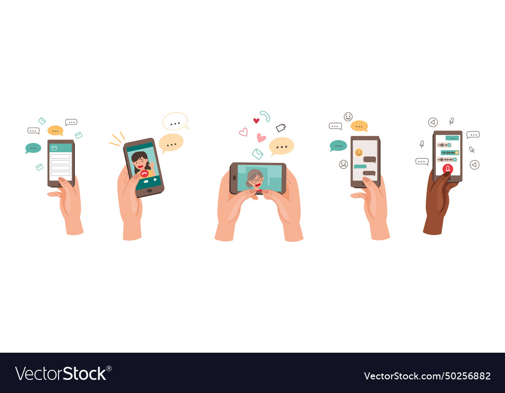 Hand with smartphone device use different app